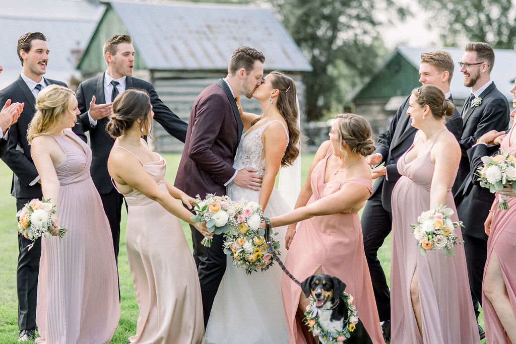 Floral Reef Designs Ottawa Wedding Florist - Amy Pinder Photography - Stonefields Estate wedding - bridal party in pastel pinks holding soft pastel bouquets