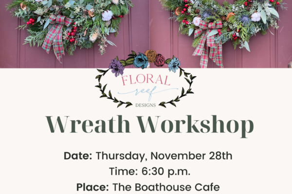 Wreath workshop on November 28th in Kemptville. Details of workshops and pictures of two wreaths